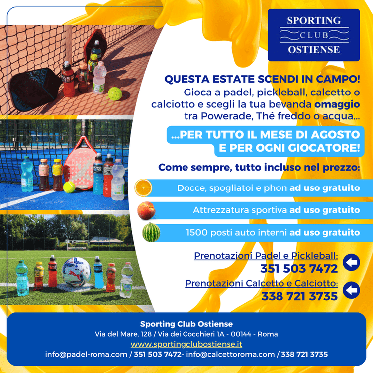 Giocare a pickleball a Roma è ancora più conveniente con la nostra promo bevande